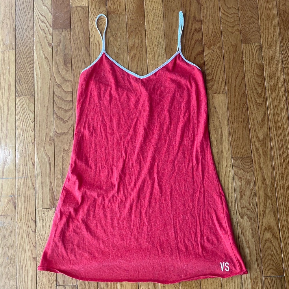 Victoria's Secret Red White Trim Cami Mini Dress Loungewear Coquette M - Picture 7 of 12